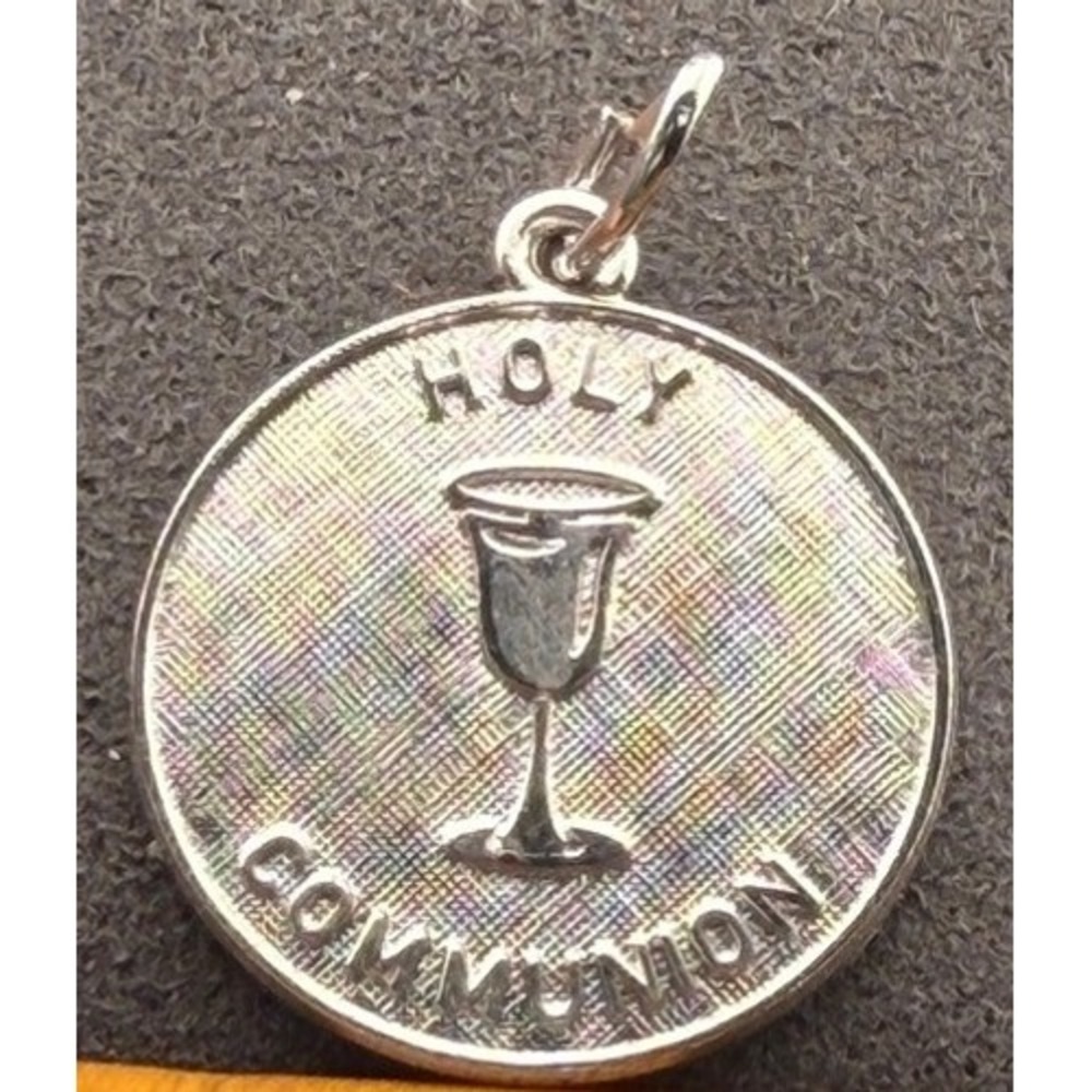 Vintage Sterling Silver Holy Communion Medal Charm Religious Pendant 3/4"